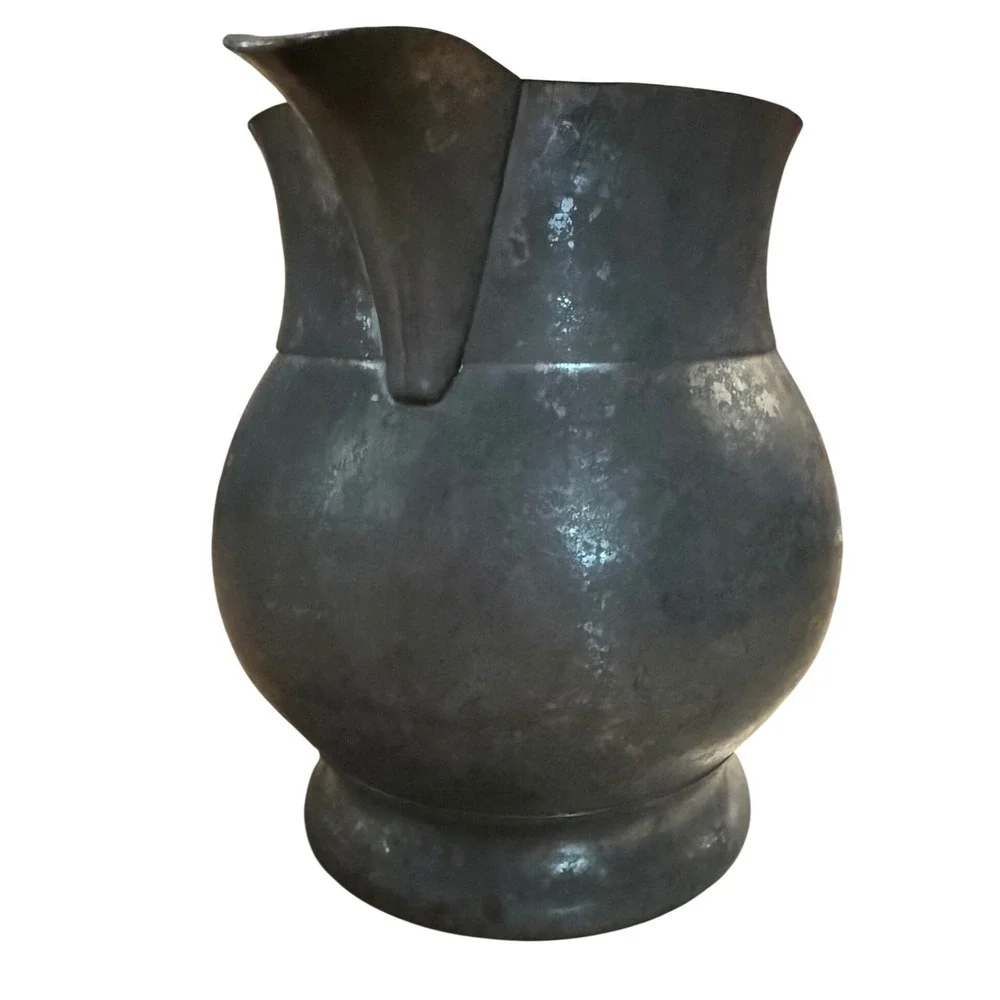 Vintage Pewter Style Metal Pitcher Rustic Farmhouse Decorative Jug 6 Inch Gray